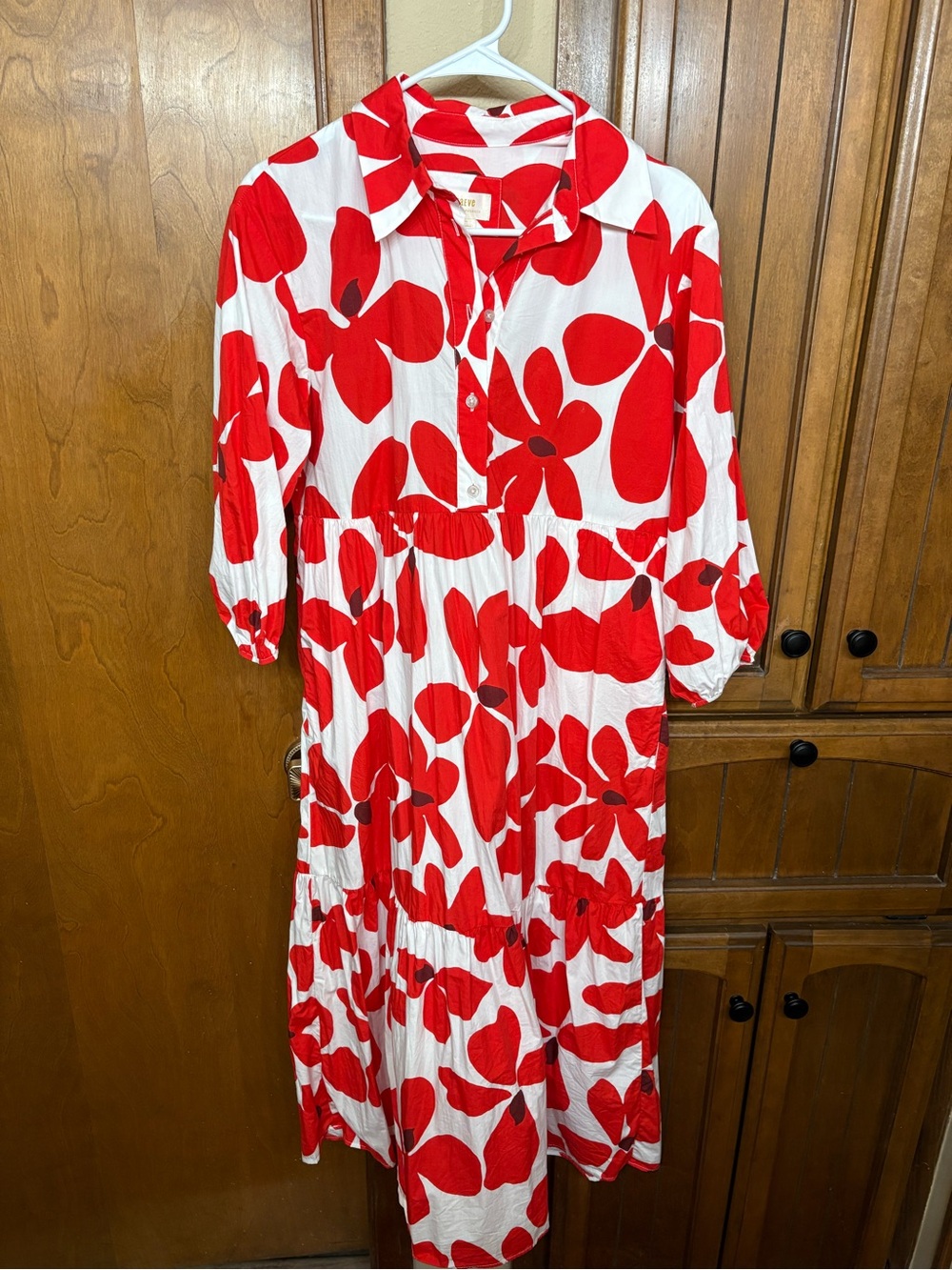Maeve White Maxi Dress with Bold Red Floral Print